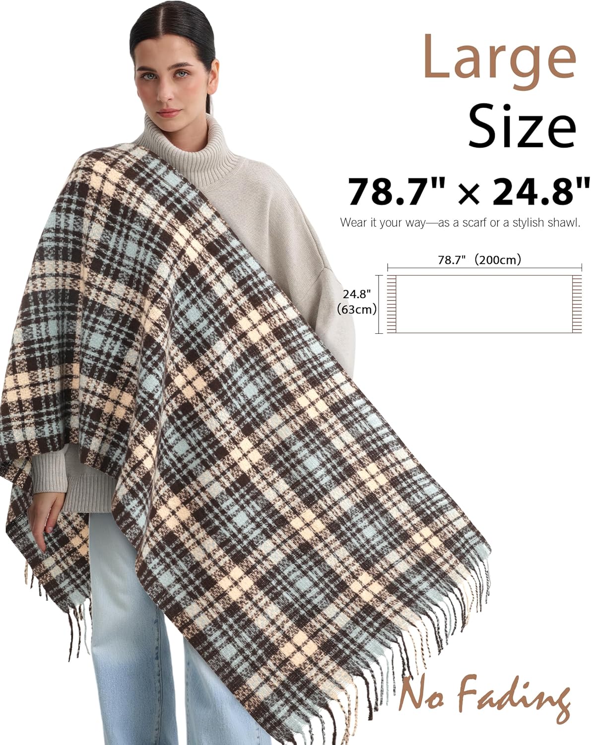 DOFOWORK Winter Scarf for Women - Womens Scarves for Cold Weather, Plaid Soft Tassel Wrap Blanket Scarf, 78.7"x24.8"
