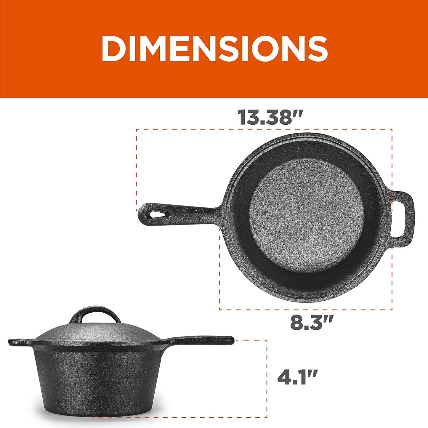 Commercial Chef 2-Qt. Saucepan with Lid, Pre-Seasoned Cast Iron, Integrated Handles, Works on All Cooktops Including Induction, Outdoor Skillet for Campfires or Grills, CHCI20