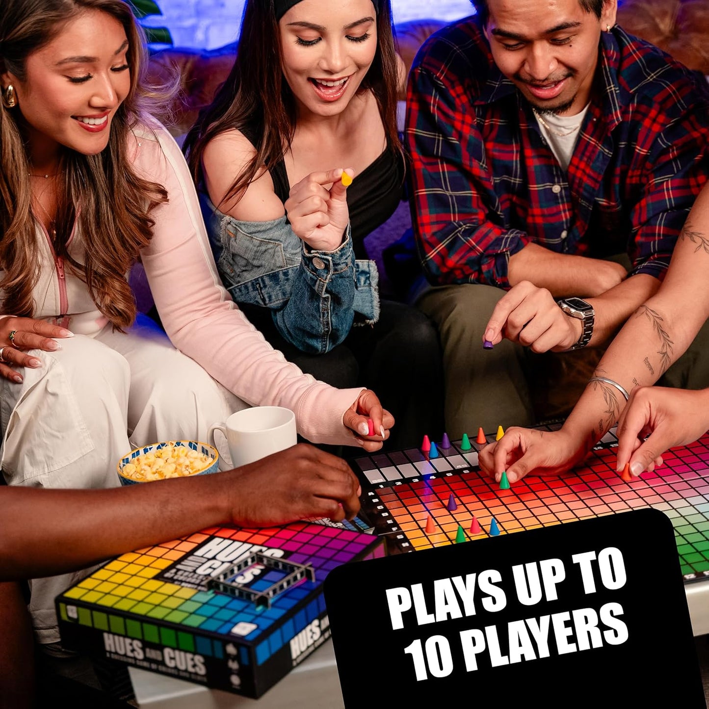 HUES and CUES - Vibrant Color Guessing Board Game for 3-10 Players Ages 8+, Connect Clues and Guess from 480 Color Squares