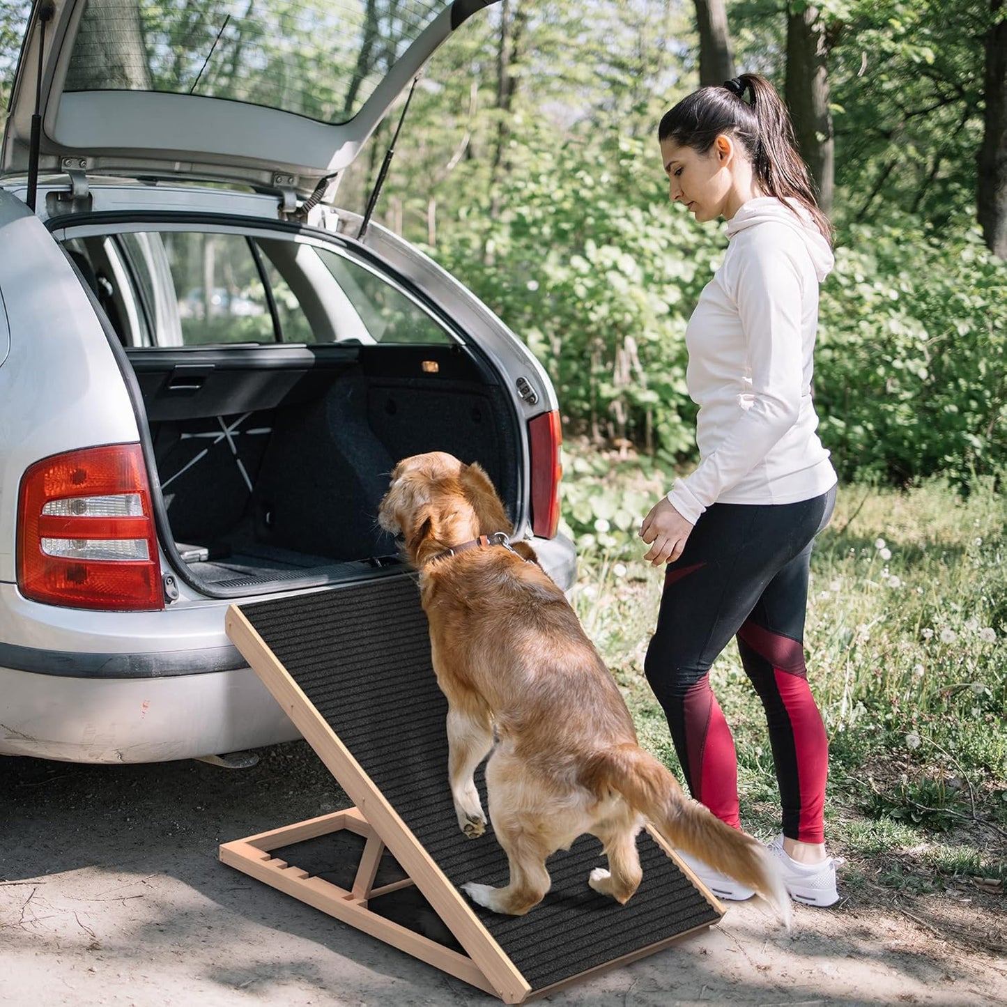 Adjustable Pet Ramp for All Dogs and Cats - Folding Portable Dog Ramp for Couch or Bed with Non Slip Carpet Surface, 40”Long and Height Adjustable from 9”to 24” - Up to 100 Lbs