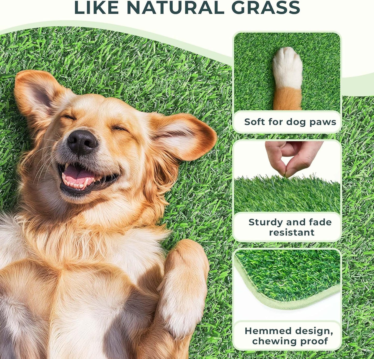 BurgeonNest Dog Grass Pad with Tray 35"x24", Includes Reusable Artificial Turf for Dog Litter Box, Ultra-Absorbent Washable Pee Pad & EVA Material Tray for Balcony, Apartment & Indoor/Outdoor Use