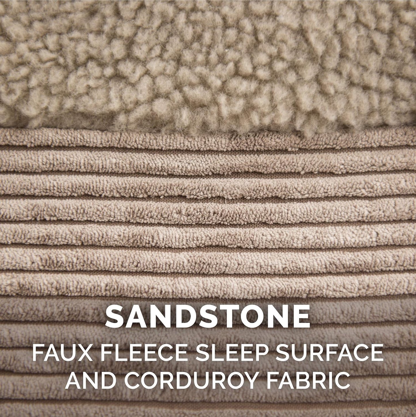 Furhaven Orthopedic Dog Bed for Large Dogs w/ Removable Bolster & Washable Cover, For Dogs Up to 125 lbs - Fleece & Corduroy Bolster Chaise - Sandstone, Jumbo Plus/XXL