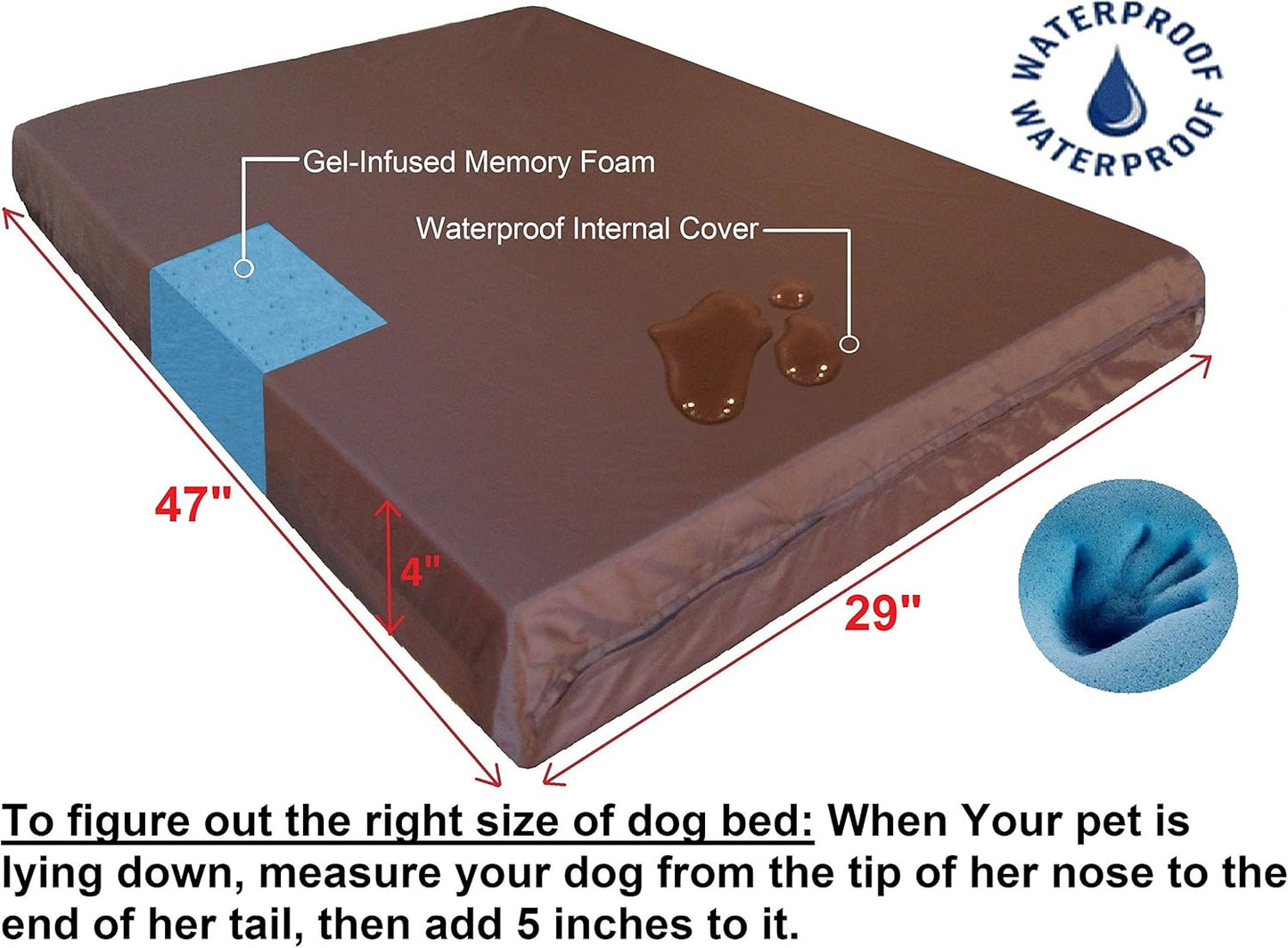 Dogbed4less XL Orthopedic Memory Foam Dog Bed with Machine Washable Cover, Waterproof Lining for Medium to Large Pet, 47X29X4 Pad Fit 48X30 Crate