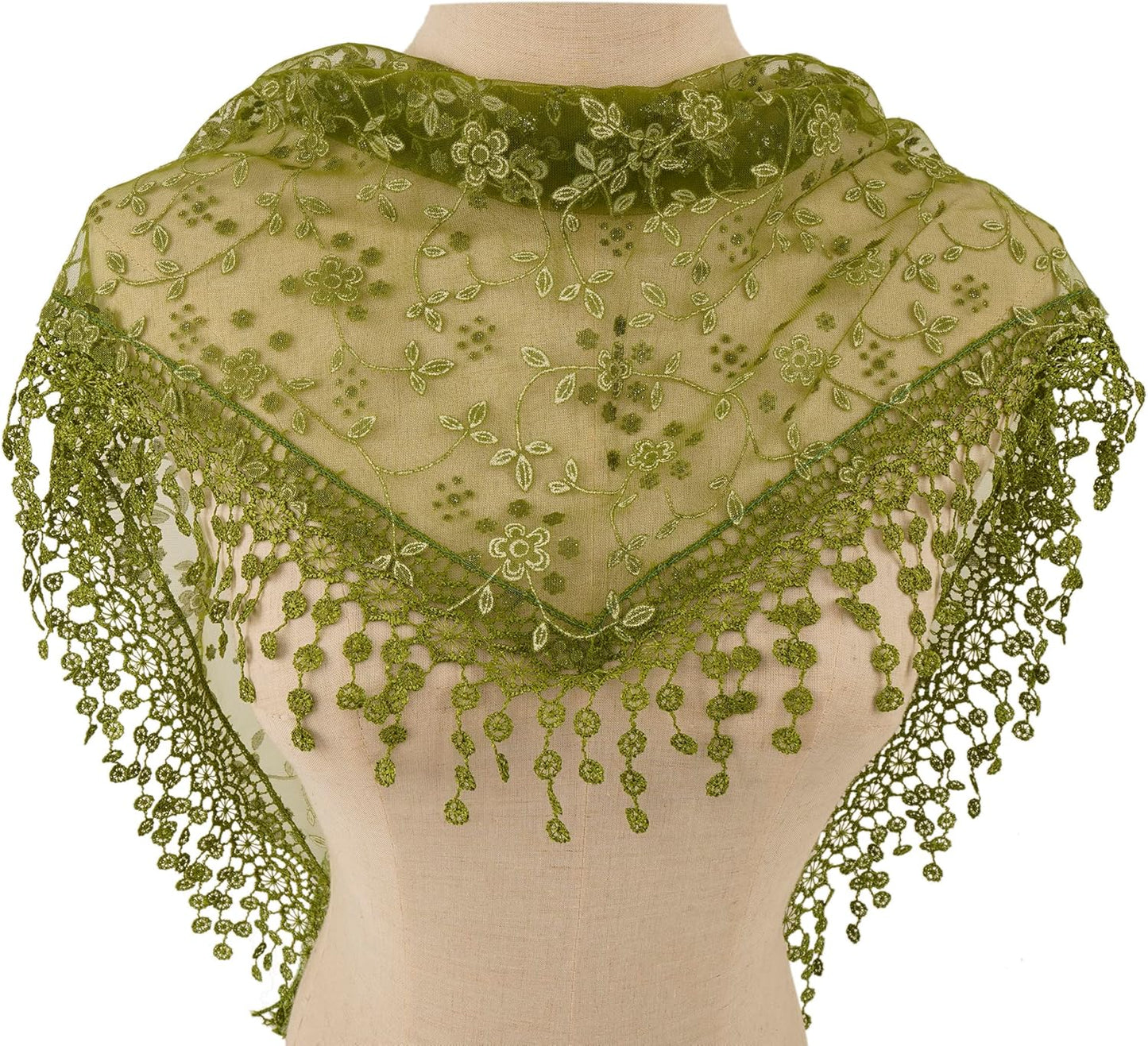 YOUR SMILE Lightweight Soft Leaf Lace Fringes Triangular Floral Fashion Towel Scarf Wrap for Women