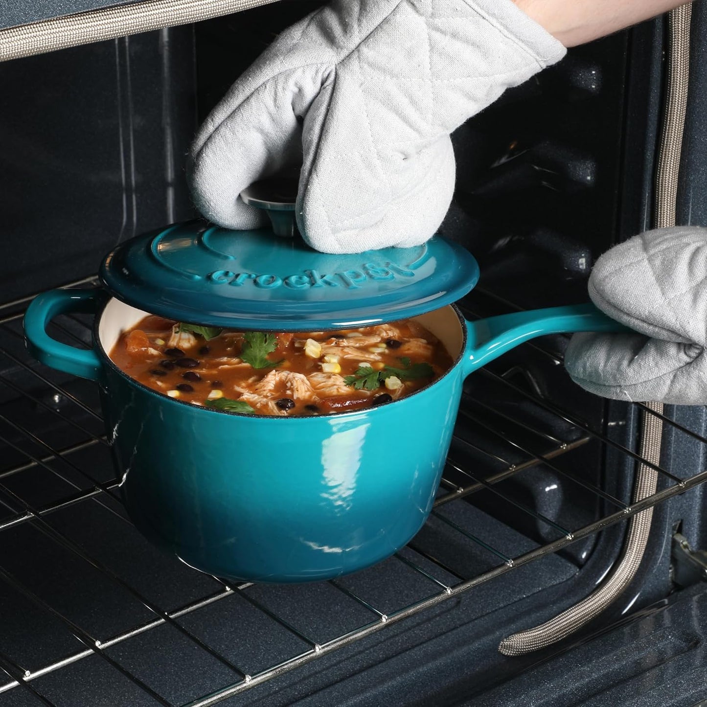 Crock-Pot 3-Quart Teal Ombre Enamel Cast Iron Saucepan with Lid – Durable Oven Safe Cookware