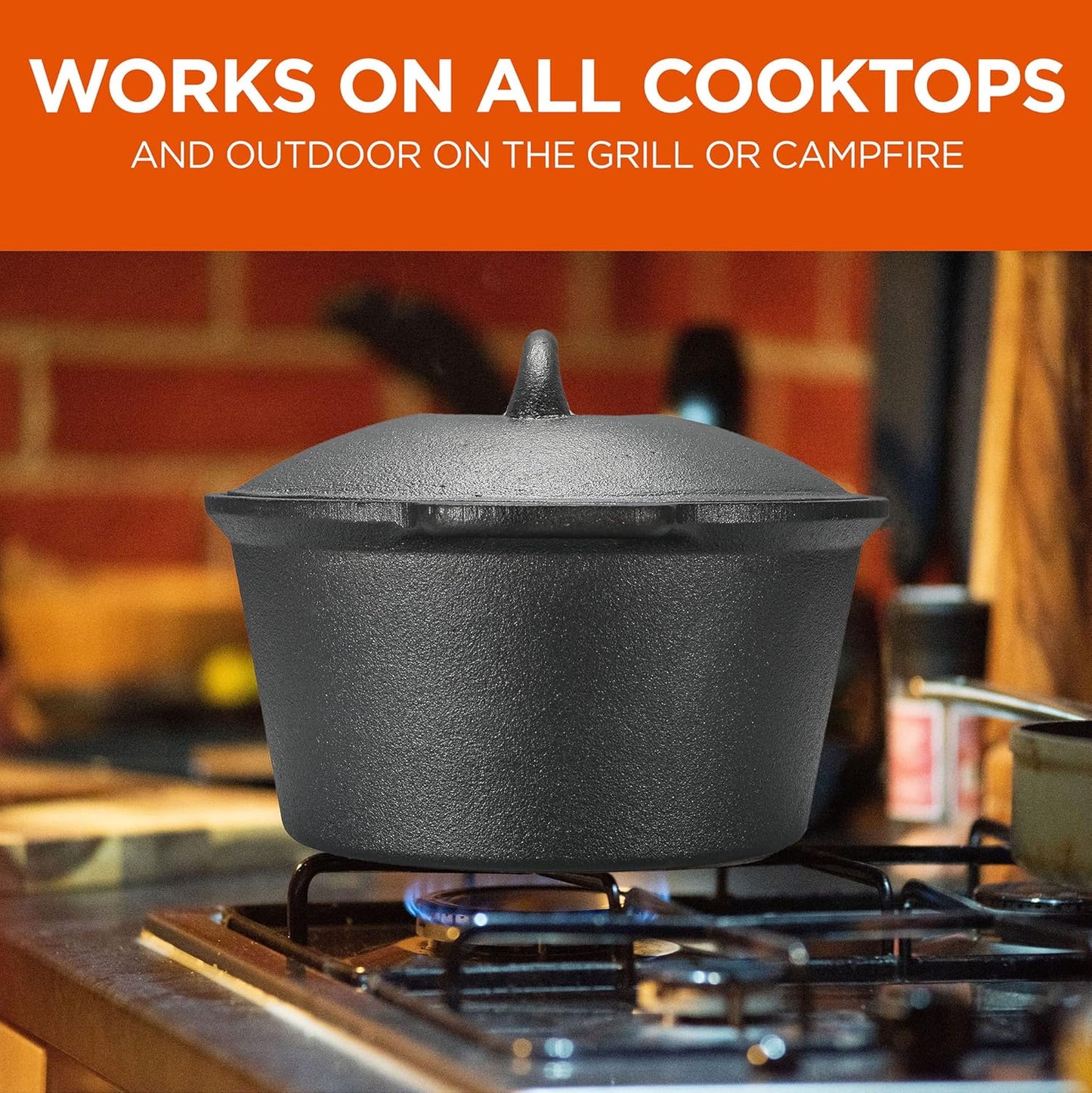 Commercial Chef 2-Qt. Saucepan with Lid, Pre-Seasoned Cast Iron, Integrated Handles, Works on All Cooktops Including Induction, Outdoor Skillet for Campfires or Grills, CHCI20