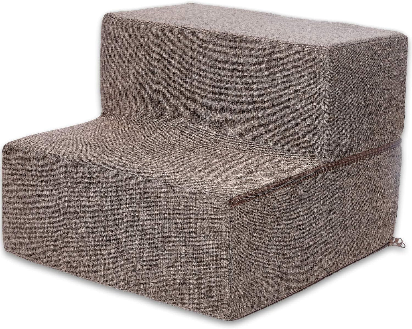 Best Pet Supplies Non-Slip Foam Dog Stair & Pet Ramp, Balanced Indoor Step Support - Foldable Stair, Brown Linen, 2-Step