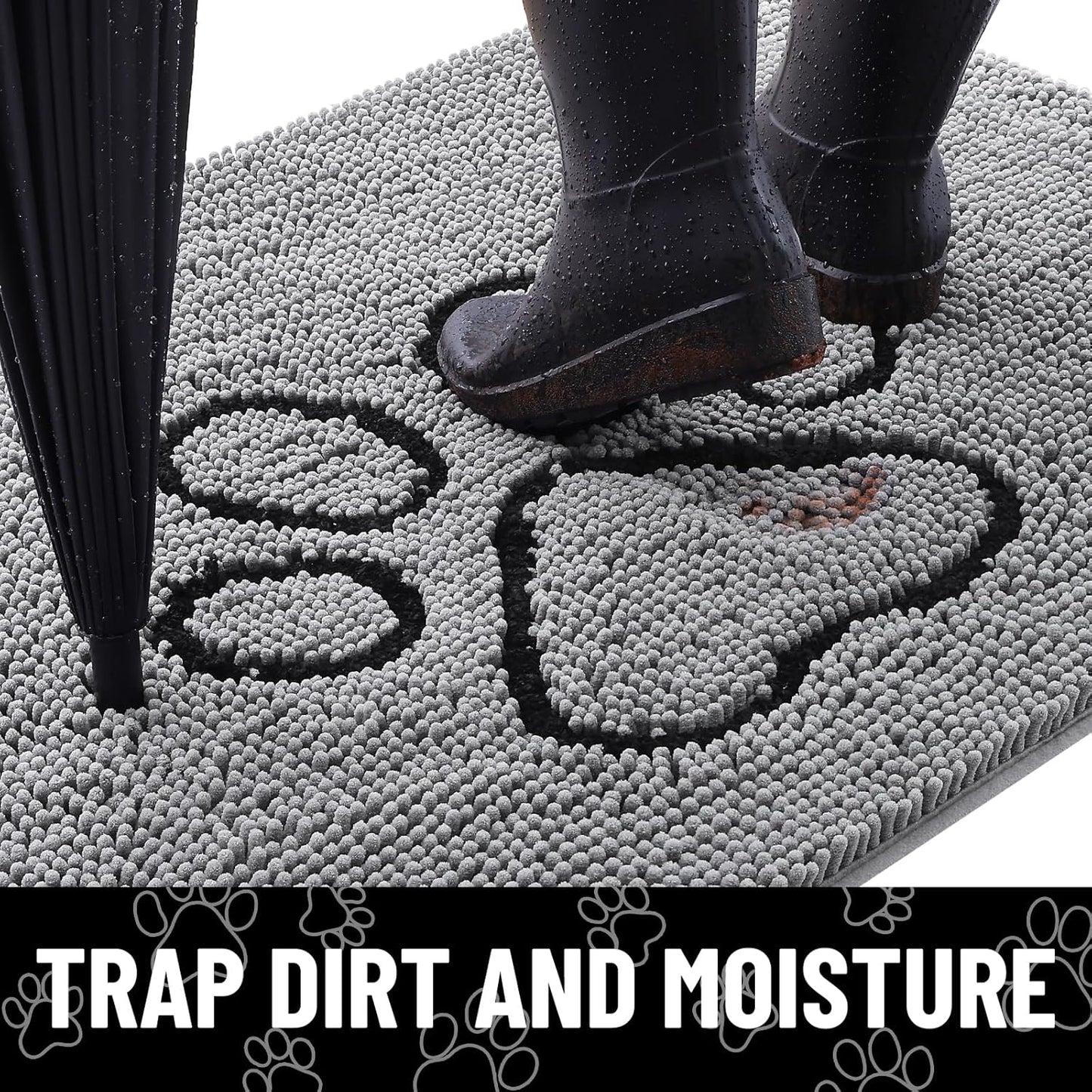 Smiry 2 Piece Dog Door Mat for Muddy Paws, Absorbent Dirt Trapper Non Slip Quick Dry Washable Chenille Mat for Mud Dogs, Entry Rug for Indoor and Outdoor (30x20 Inches, Grey)