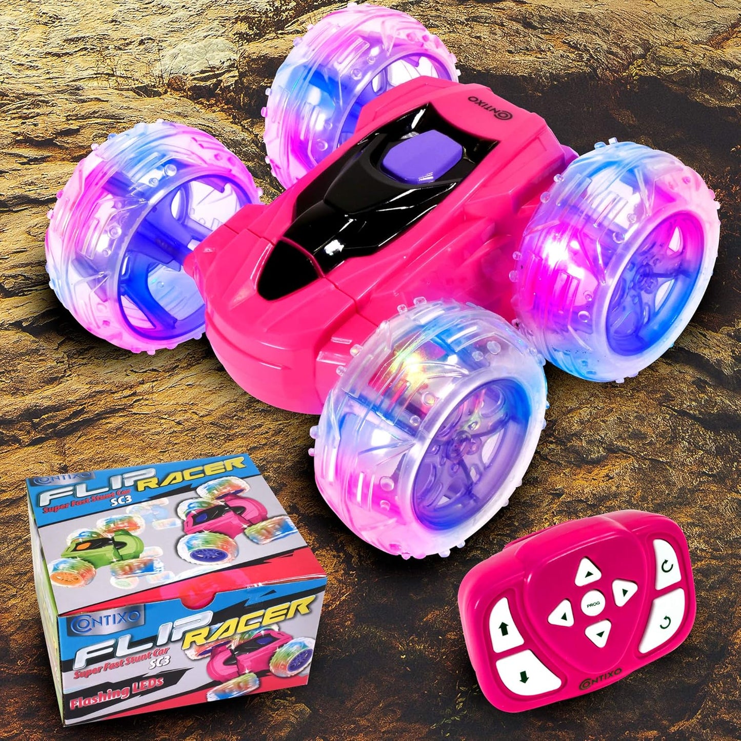 Contixo SC3 RC Stunt Car, Pink 2.4GHz 4WD Double-Sided 360° Rotating flip Racer Remote Control Toy Cars with LED Lights for Kids Girls Boys Age 4-12 Birthday Gift