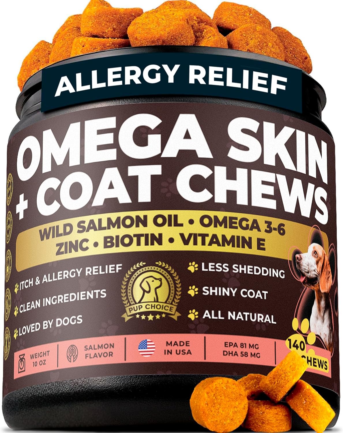 Probiotic + Omega-3 Dog Supplement Bundle — Daily Chews with Probiotics & Salmon Oil, Biotin & Zinc — Supports Digestive, Immune, Skin, Coat & Joint Health — 140 + 140 Chews