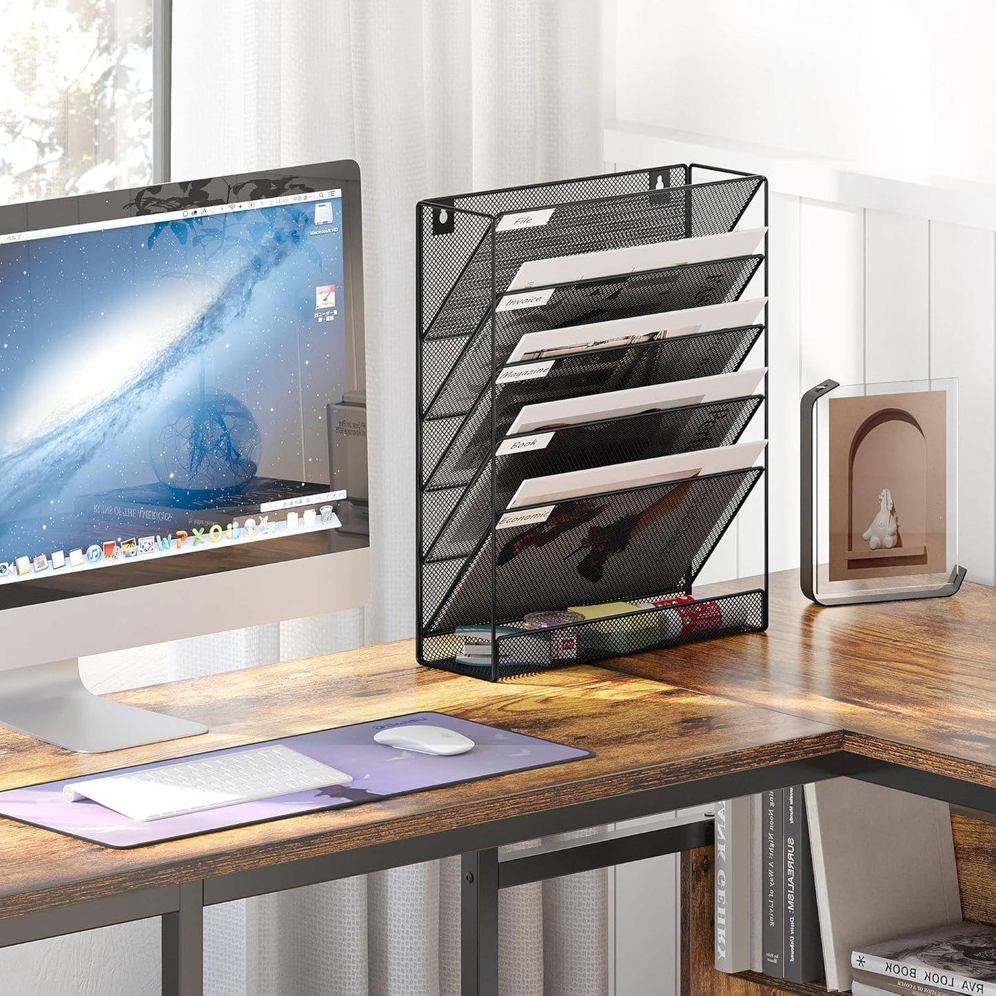 EasyPAG 5 Tier Wall File Holder, Mesh Hanging Folder Organizer with Classify Label, Versatile Desk File Holder, Vertical Wall Mounted Mail Organizer for Office Home Cubicle, Black