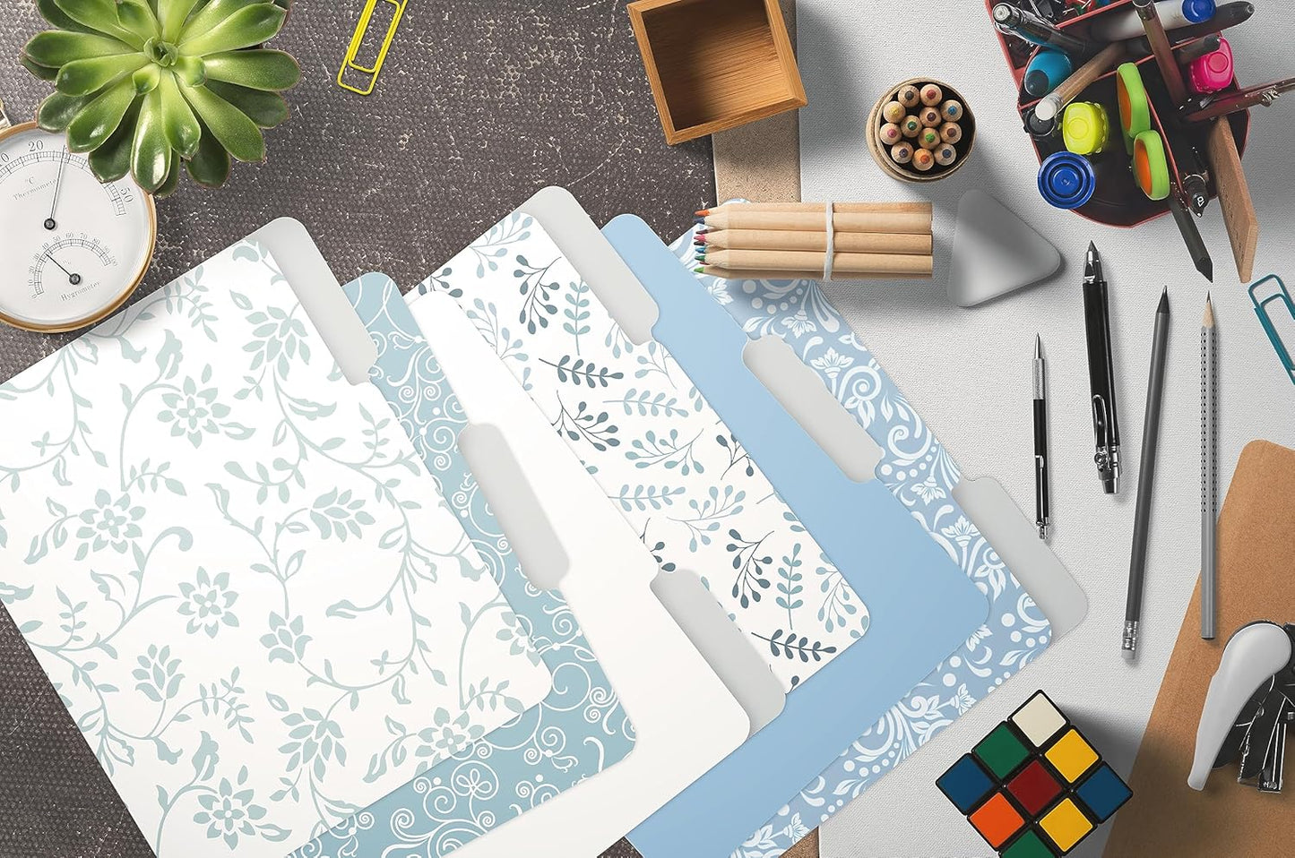 Better Office Products Decorative File Folders, 18 Pack, 9 Floral & Paisley Designs + 9 Matching Solid Colors, Heavyweight, Letter Size (9.5" x 11.5") with 1/3 Cut Tab, Laminated, Fashion Folders