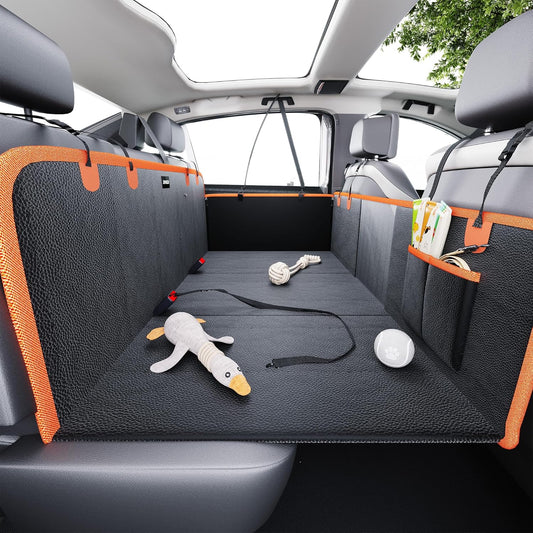 Back Seat Extender for Dogs, PU Leather Hard Bottom Dog Car Seat Cover for Back Seat,Dog Hammock for Car, PU Leather Material, Larger Space, Holds 400lbs