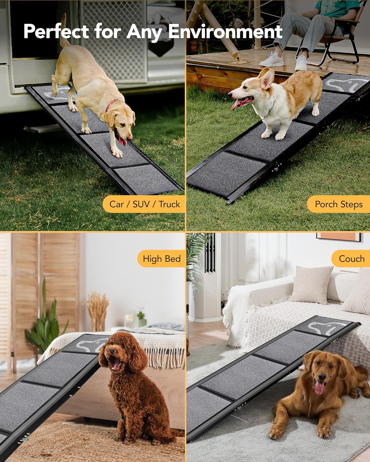 Upgraded Dog Ramp for Car 63" Long & 19.7" Wider Portable Dog Ramps for Large Dogs with Non-Slip Rug Surface for SUV Car & Truck, Up to 250LBS