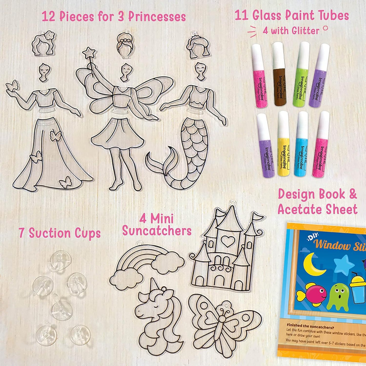 Imagimake Window Art Princess | Suncatcher Kit | Arts and Crafts for Kids Ages 8-12 | Girls Toys Age 6-8 | Easter Unicorn Gifts for Girls | 5 Year Old Girl Gift | 8 Year Old Girl Birthday Gift
