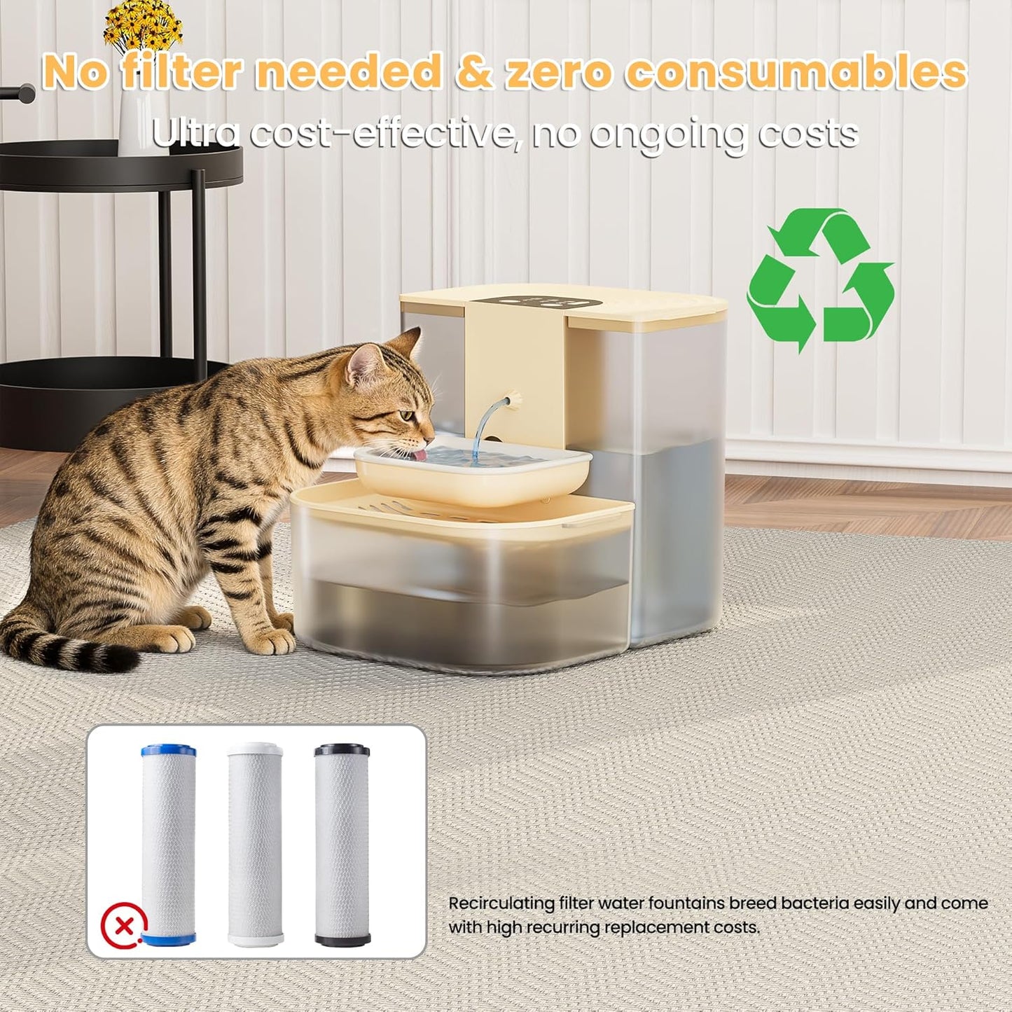 Cat Water Fountain, Filterless Automatic Cat Water Dispenser with Optional Heating, 4.5L Large Capacity, Remote Control, Timed Water Change, Quiet Pet Water Fountain with Visible Water Level for Cats
