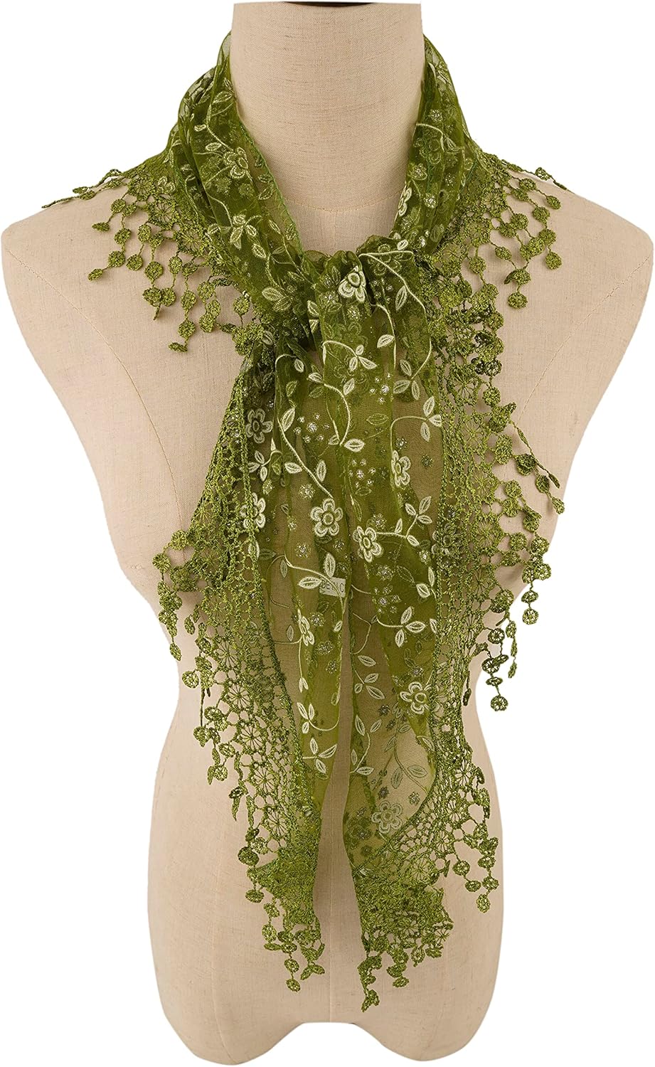 YOUR SMILE Lightweight Soft Leaf Lace Fringes Triangular Floral Fashion Towel Scarf Wrap for Women
