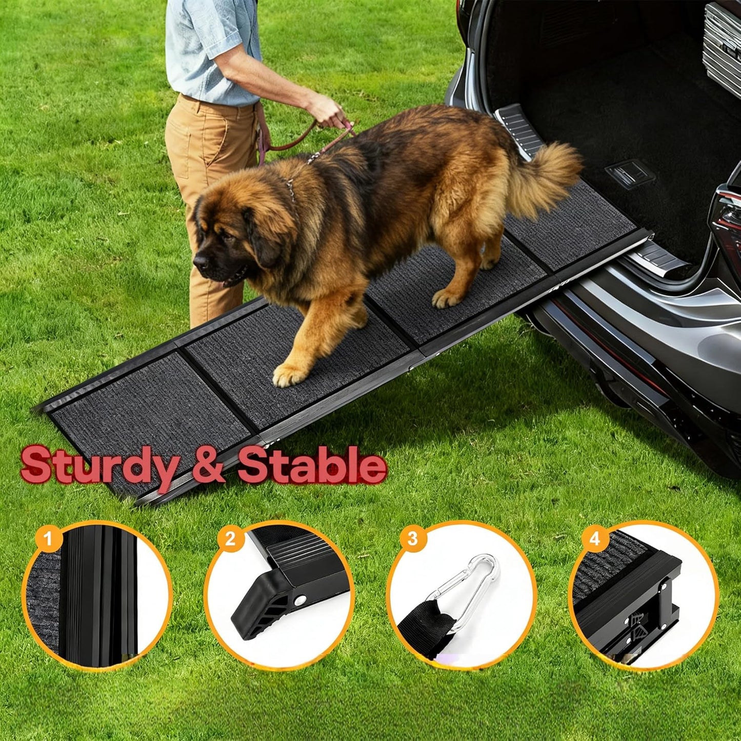 Dog Ramp for Large Pets, 71'' * 17'' Felt Surface Pet Car Ramp & Stairs, Non-Slip Design Protects Joints, Portable 300 Lbs Capacity for SUV, Truck, High Profile Vehicles