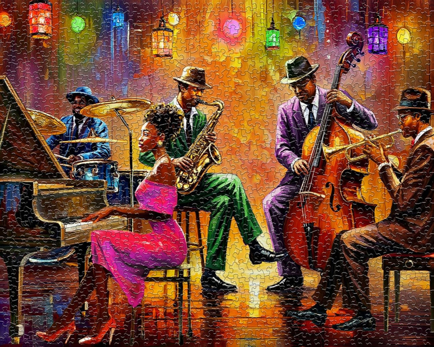 Springbok Neon Notes 1000 Piece Jigsaw Puzzle for Adults - Jazz Musicians - Unique Cut Pieces - Made in USA