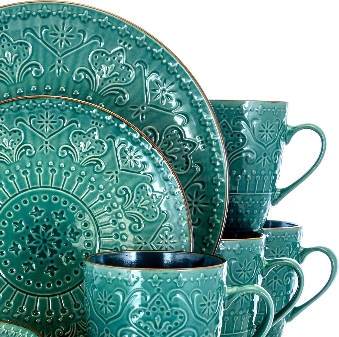 Elama Sea Foam Mozaic 16 Piece Round Stoneware Dinnerware Set in Sea Green