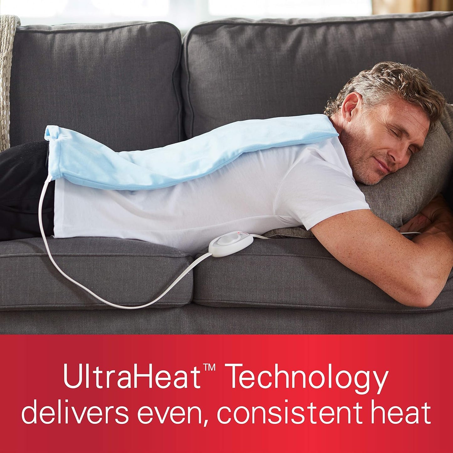 Sunbeam XL Heating Pad for Back Neck and Shoulder Pain Relief with Sponge for Moist Heating Option Extra Large 12 x 24" Blue