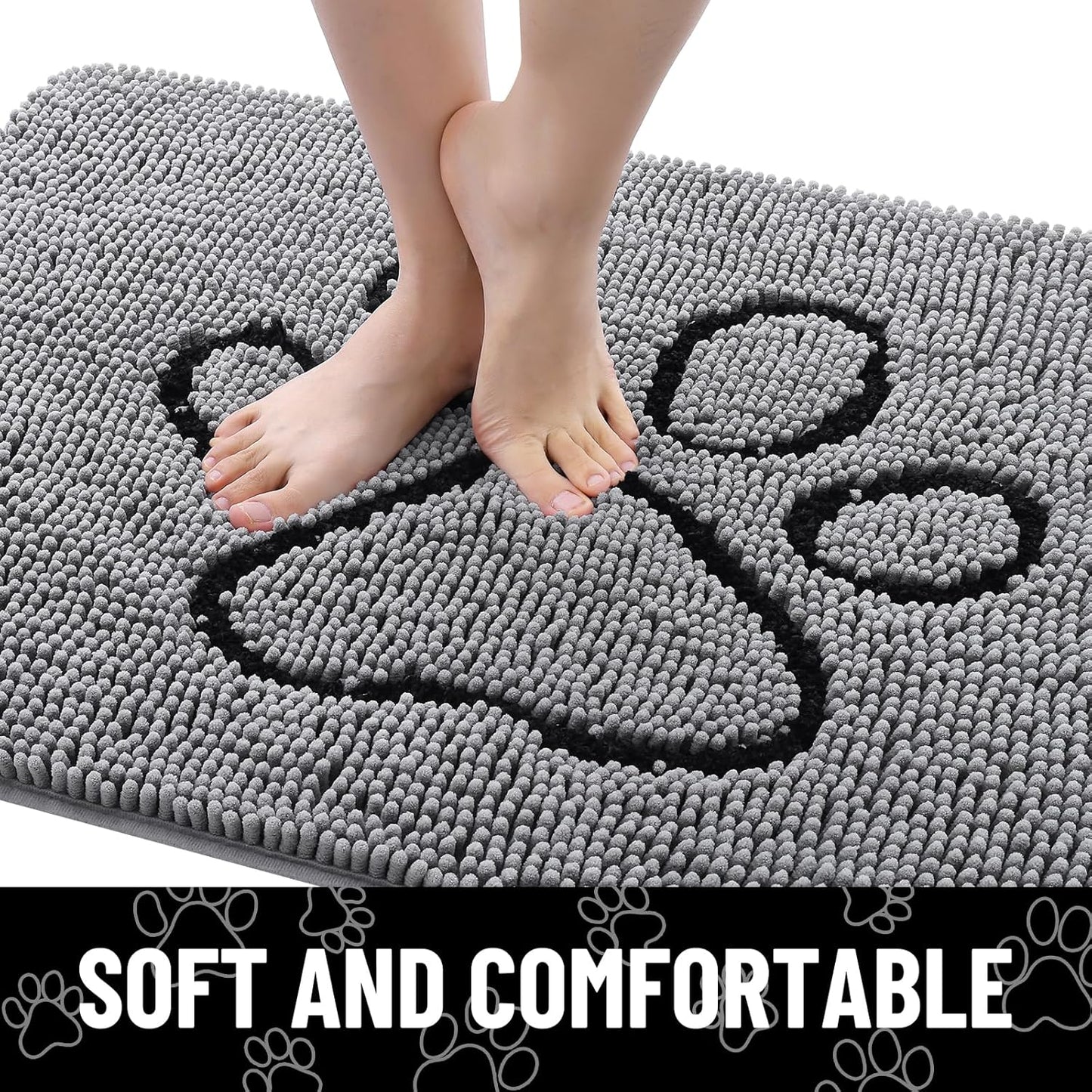 Smiry 2 Piece Dog Door Mat for Muddy Paws, Absorbent Dirt Trapper Non Slip Quick Dry Washable Chenille Mat for Mud Dogs, Entry Rug for Indoor and Outdoor (30x20 Inches, Grey)