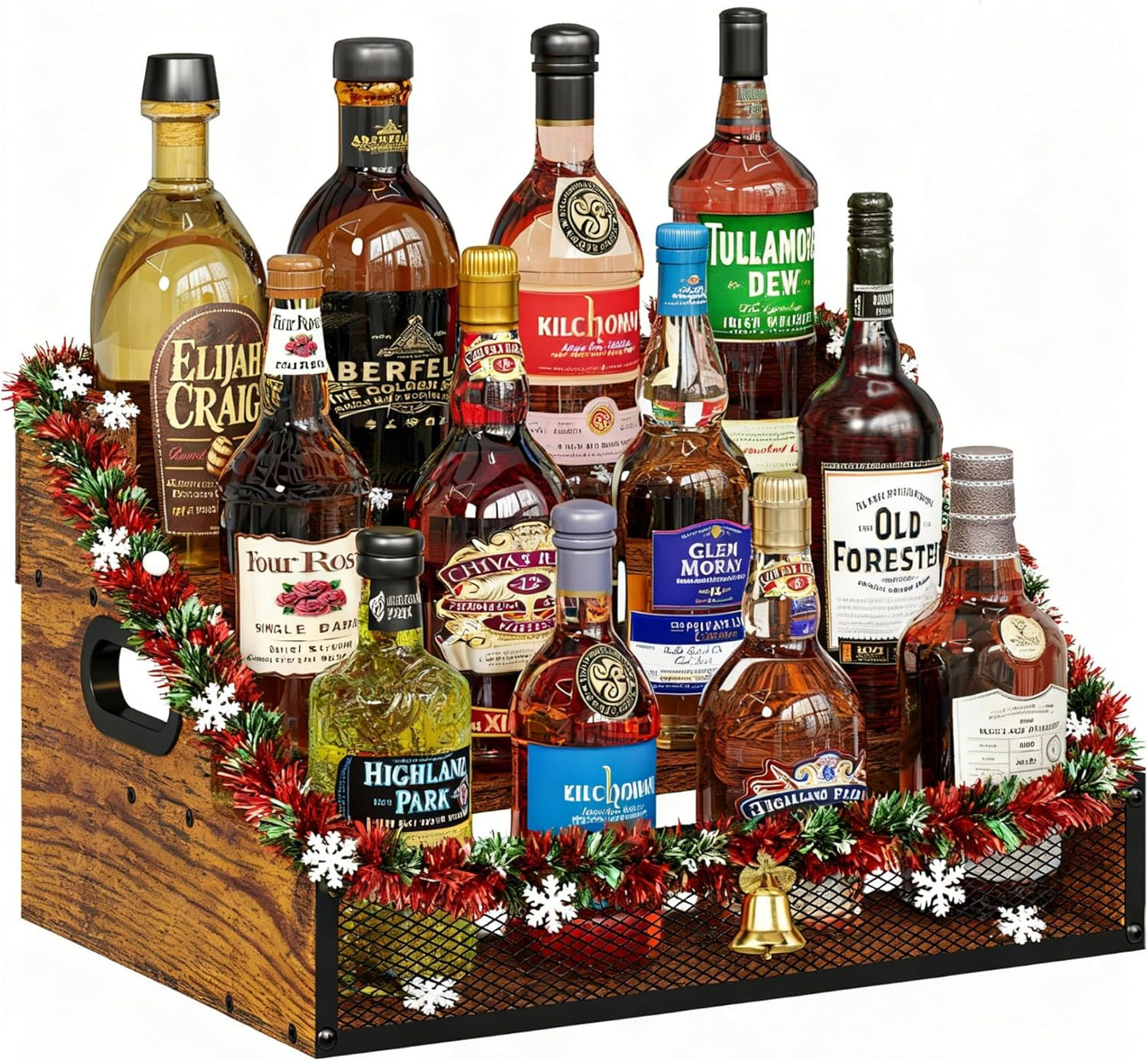 3-Tier Liquor Bottle Display Shelf, Countertop Liquor Wine Rack with Handle, Bar Bottle Display Shelves, Coffee Syrup Rack Organizer, Brown Liquor Display, Home Retro Bar Shelf Stand (Patent Pending)