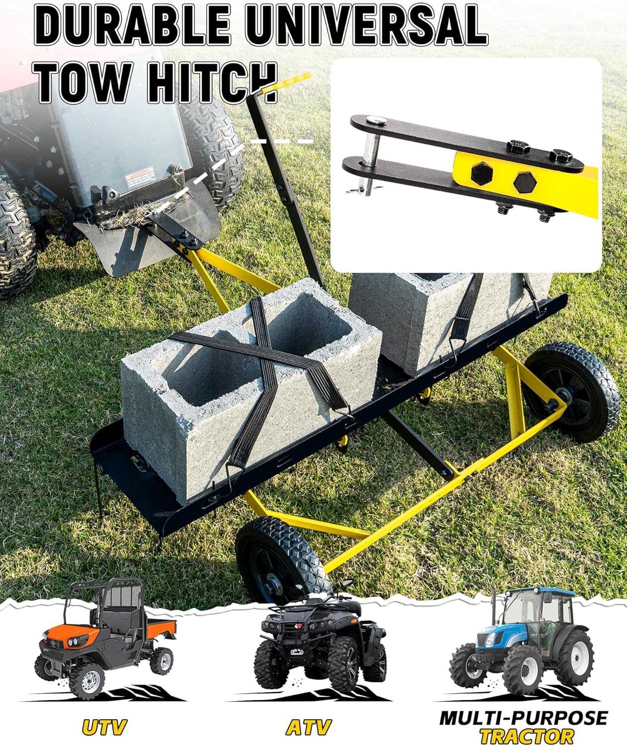 48 Inch Tow Behind Dethatcher, Pull Behind Lawn Dethatcher with 24 Spring Steel Tines, Grass Dethatcher, Removes Thatch, Riding Lawn Tractor for Large Lawns, Yard and Garden Care