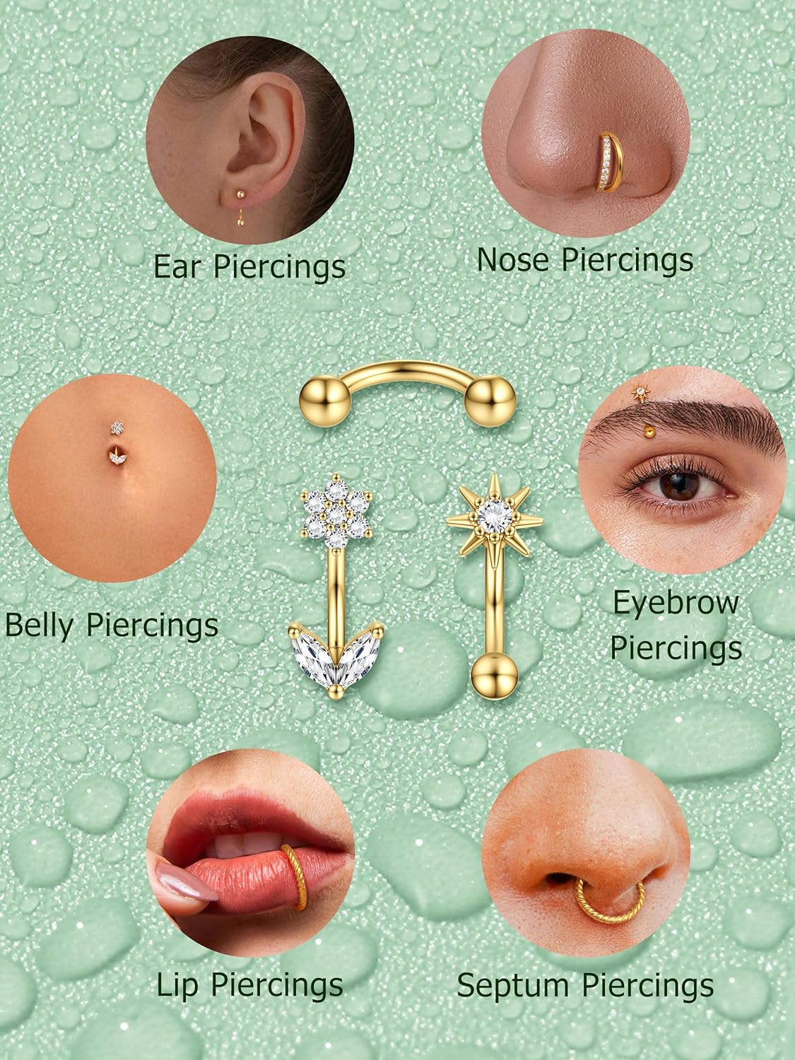 ORAZIO 16g Rook Piercing Jewelry Surgical Steel Vertical Labret Lip Jewelry Gold Eyebrow Piercing Rook Daith Earrings for Women Cartilage Curved Barbell Daith Tragus Piercing Jewelry 14Pcs