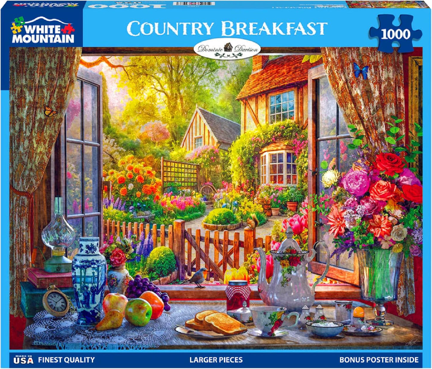 White Mountain 1000 Piece Jigsaw Puzzle Scenic Spring Flower Puzzles with Large Pieces Gift for Adults and Family 24"x30" - Country Breakfast