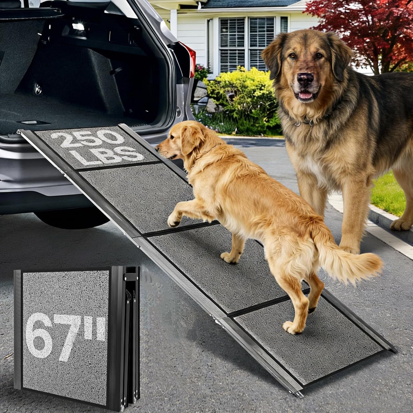 Dog Ramp for Truck, 67" Long 17" Wide Dog Ramp for Large Dog - Heavy Duty Up to 250LBS Capacity Pet Stair with Non-Slip Surface, Folding Portable Aluminum Pet Ramp for Outdoor, Trucks & SUV