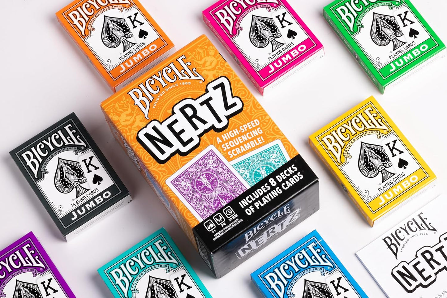 Bicycle Nertz Card Game (Solitaire) , 8 Decks of Jumbo Index Playing Cards, Fast-Paced Multiplayer Family Card Game for Kids and Adults, Classic Bicycle Cards, Up to 8 Players
