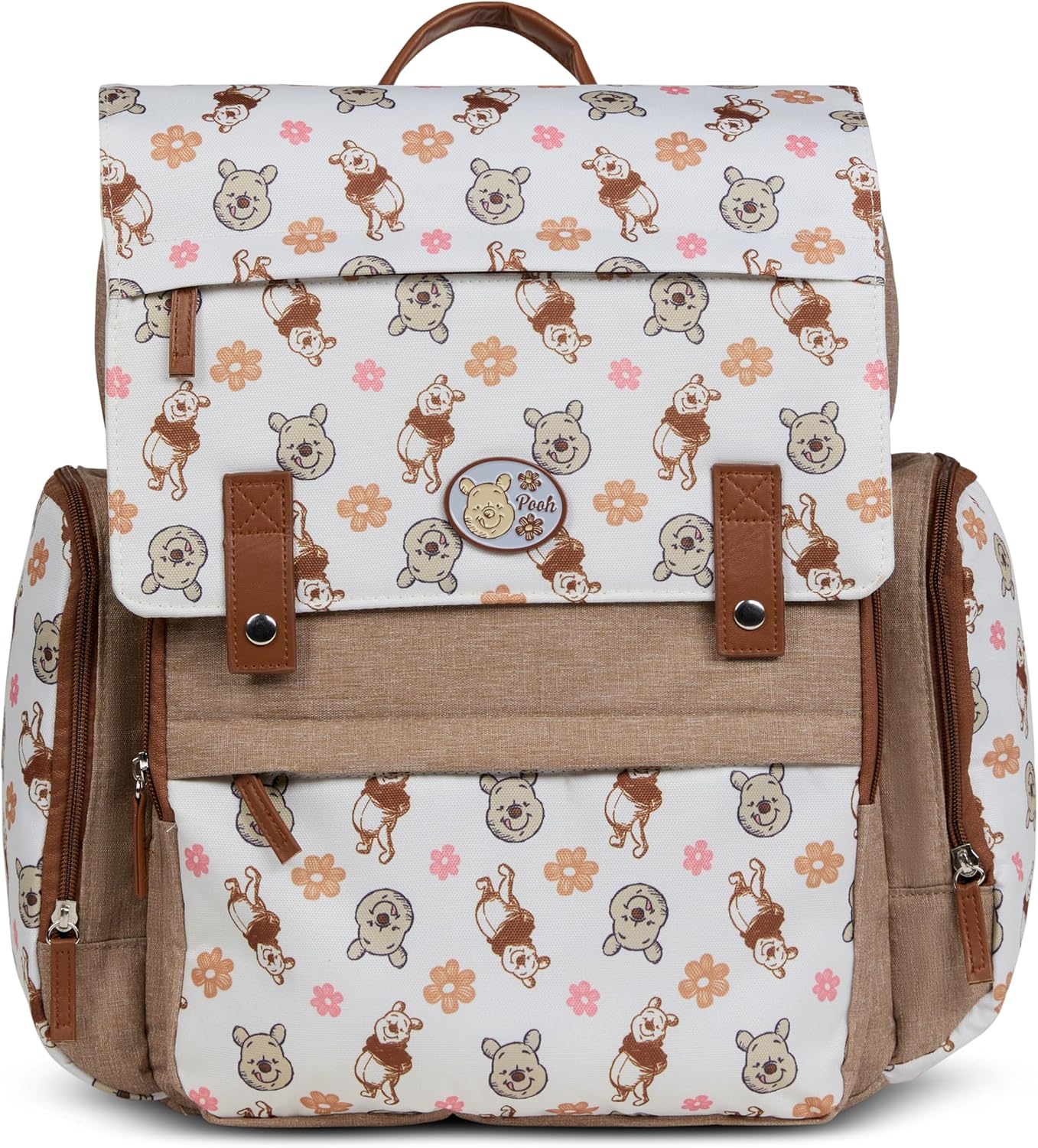 Disney Diaper Bag Backpack with Changing Pad Winnie the Pooh – 16” Nylon Baby Bag for Parents, Insulated Bottle Holders, Multiple Storage Pockets