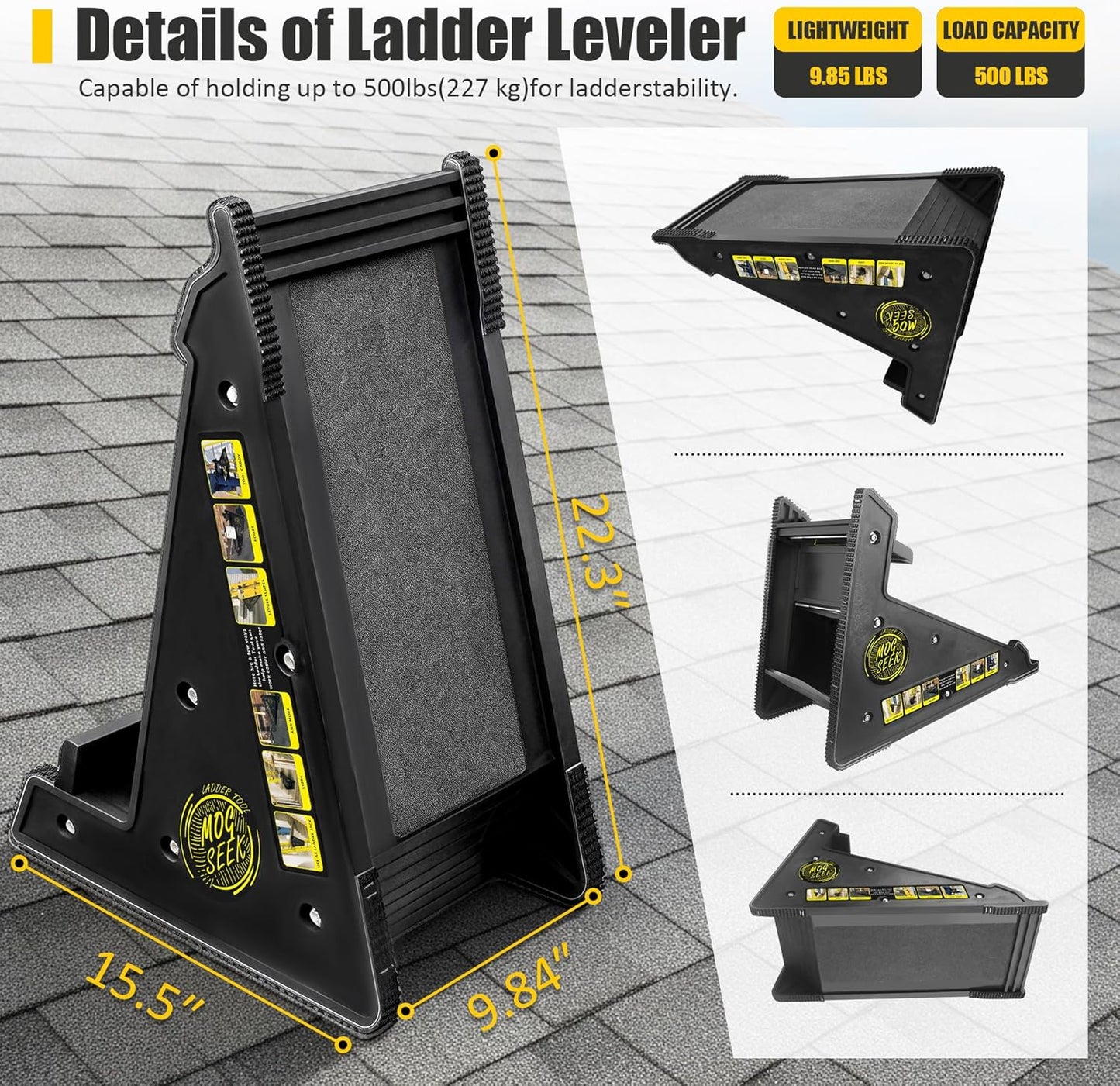 Stable Platform Ladder Leveler - Ladder Levelers for Extension Ladders with Storage for Uneven Surfaces (Regular Black)