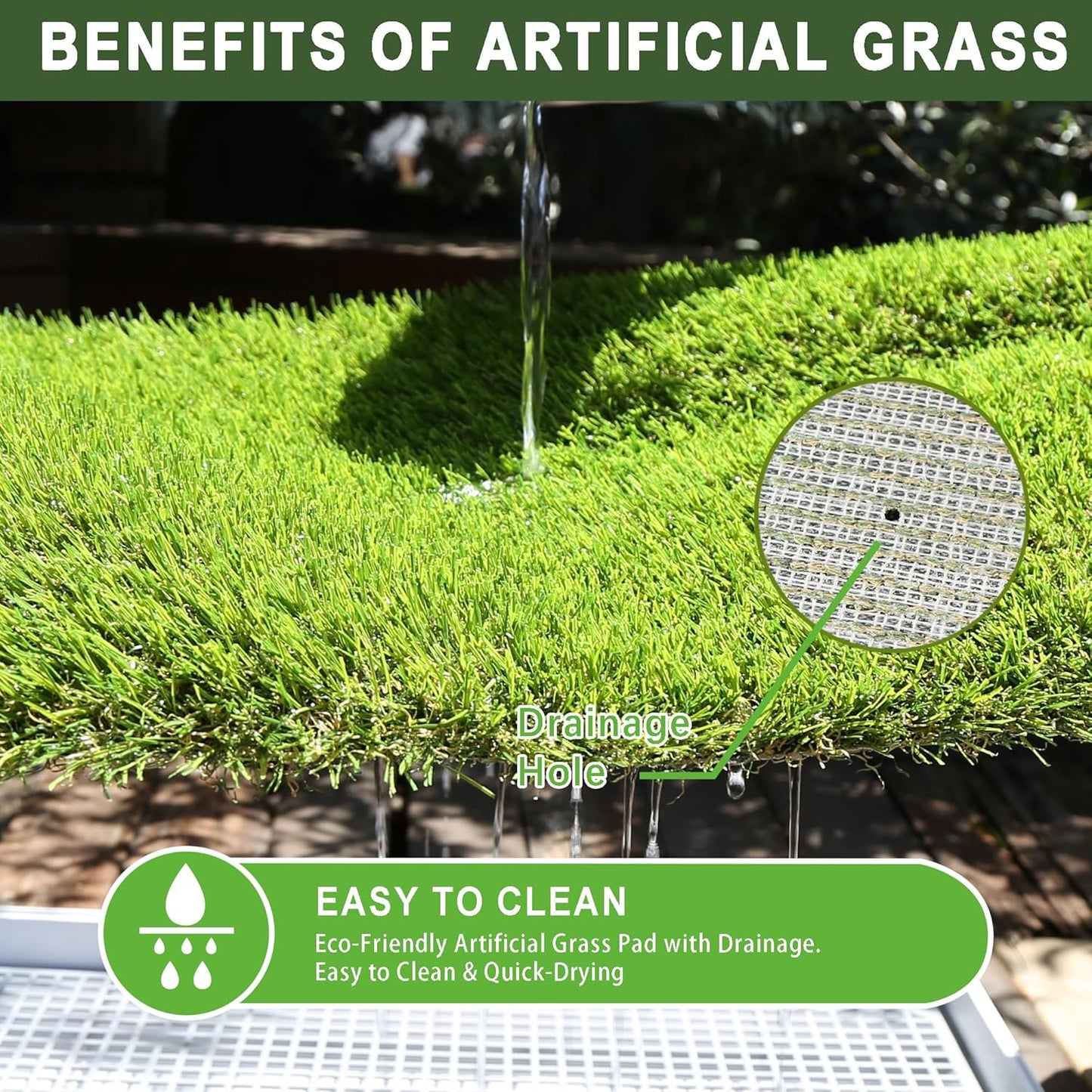 Dog Grass Pad with Tray 18.5x23in, Dog Litter Box for Puppy Potty Training, Indoor Pet Toilet Washable Artificial Grass Pad Holder for Balcony