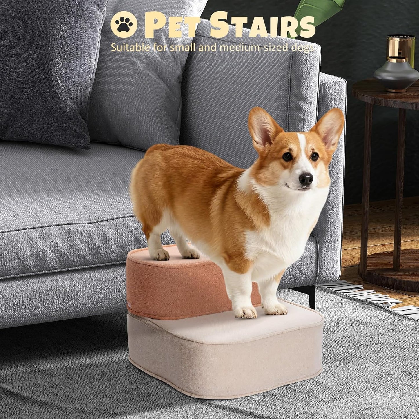 Dog Stairs for Small Dogs, 3 Step Dog Stair for High Bed and Couch, Non-Slip High Density Foam Sturdy Pet Steps with Removable Washable Cover for Older Cat