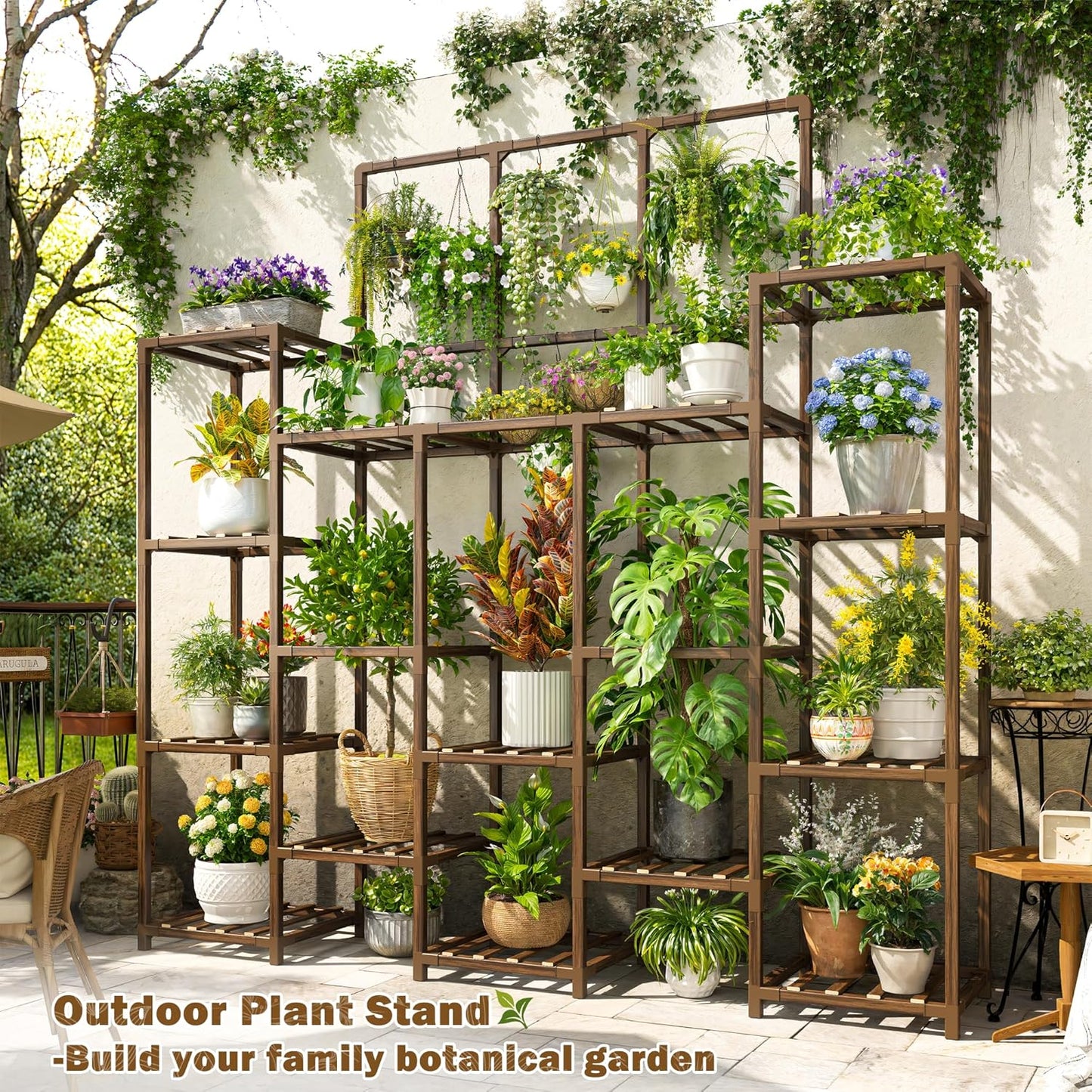 EnHomee Plant Stand Indoor Tall Plant Stand Outdoor Large Wood Plants Shelf with 18-22 Pots for Patio, Living Room, Garden, Balcony, 55.9" Wx63.1 Hx11.78 D