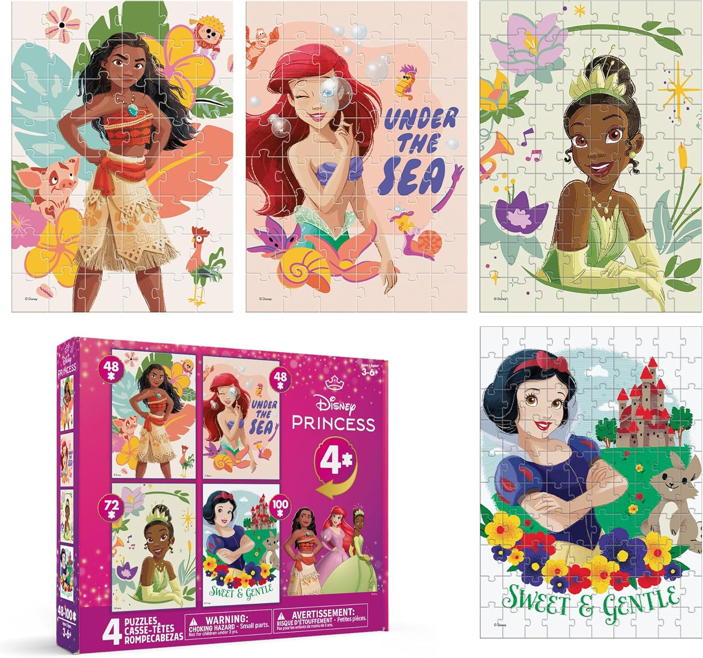Ceaco - 4 X 1 Kids Multipack - Disney - Princess - Multi-Piece Jigsaw Puzzle for Families -Challenging Puzzle Perfect for Game Nights - Finished Size is 26.75 x 19.75