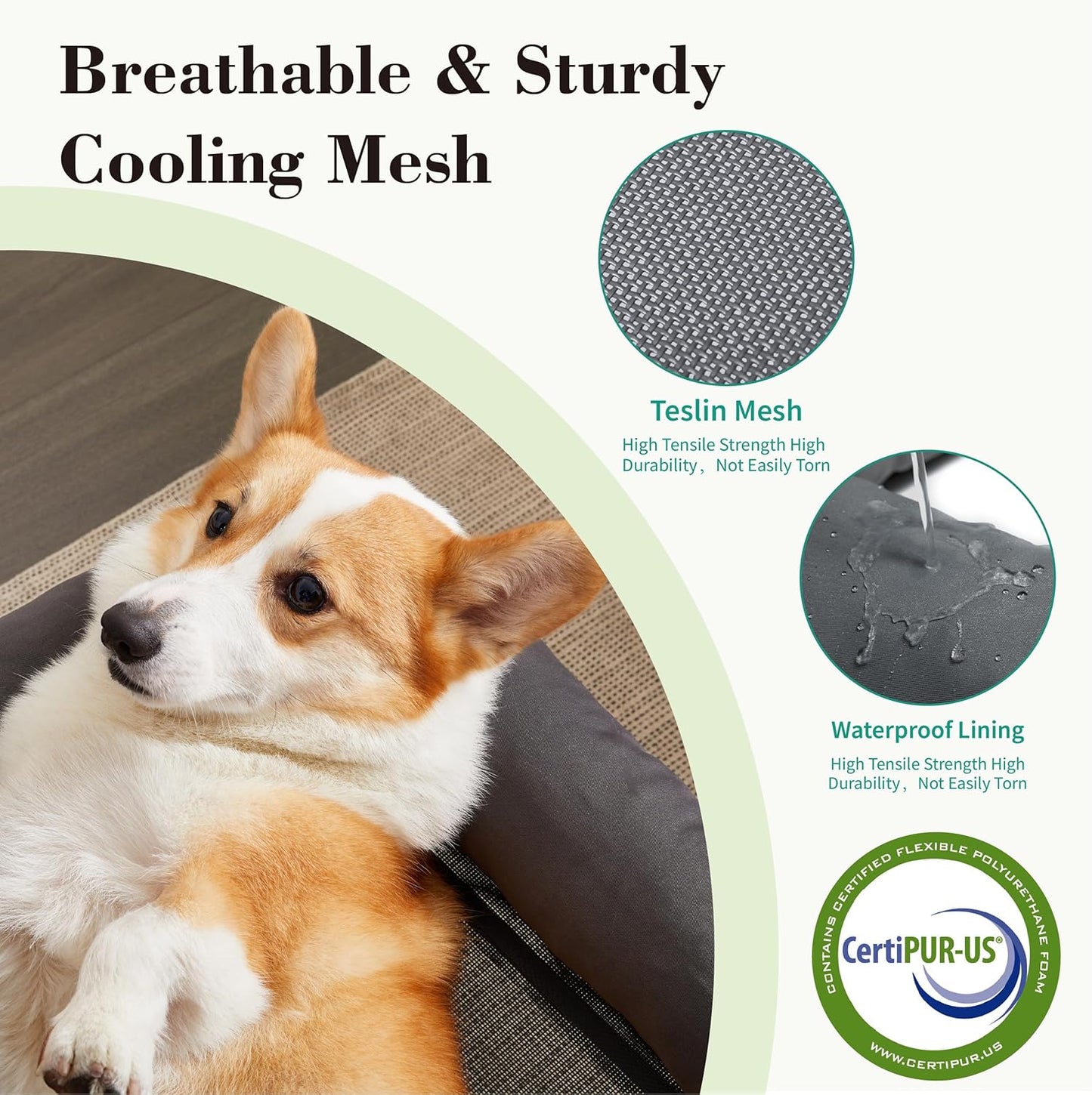 Cooling Elevated Dog Bed with Pillows,Portable Washable Raised Dog Cot Bed with Chew Proof Mesh and Metal Frame,No-Slip Rubber Feet for Indoor & Outdoor Use,Medium,Deep Grey