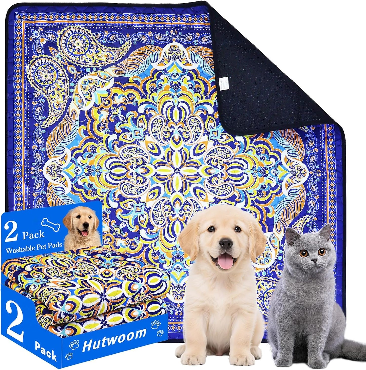 Reusable Pets Underpads, 2 Pack 18"x25" Washable Pee Pads for Dogs, Heavy Absorbency, Non-Slip and Leak-Proof Puppy Pee Mat for Crate, Couch, Floor and Pet Housebreaking