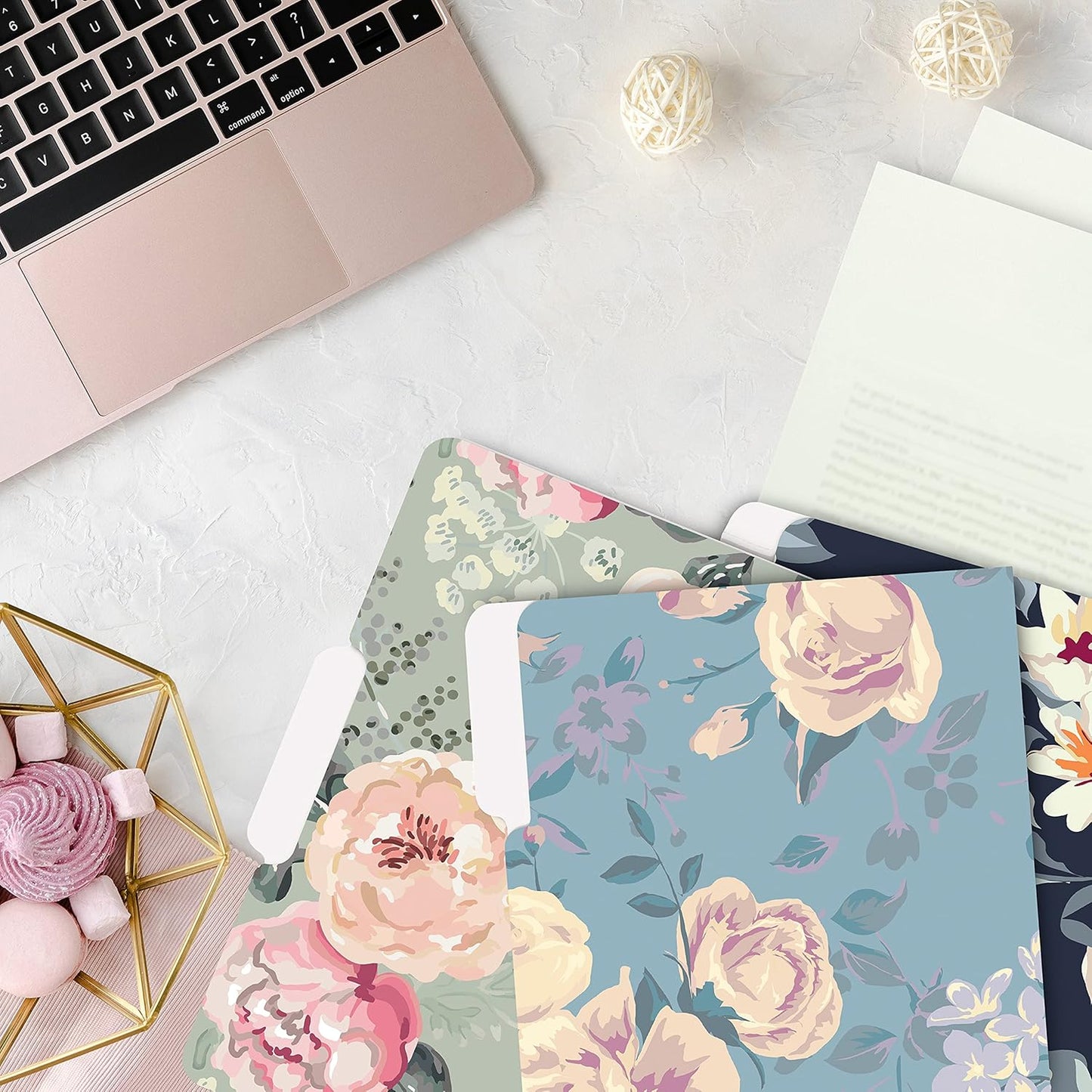 Better Office Products Decorative File Folders, 12 Pack, 6 Designs, Heavyweight, Letter Size (9.5" x 11.5") with 1/3 Cut Tab, Traditional Floral Designs with Matte Finish, Fashion Folders