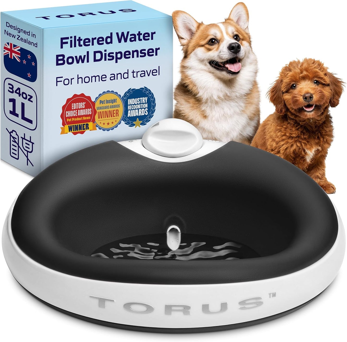 Mini Filtered Portable Automatic Pet Water Dispenser [Upgraded 2026], 1L / 34oz, No Spill, Noise-Free Dog Water Bowl Dispenser, No Power, Ideal for Small Dogs and Cats (Gray)