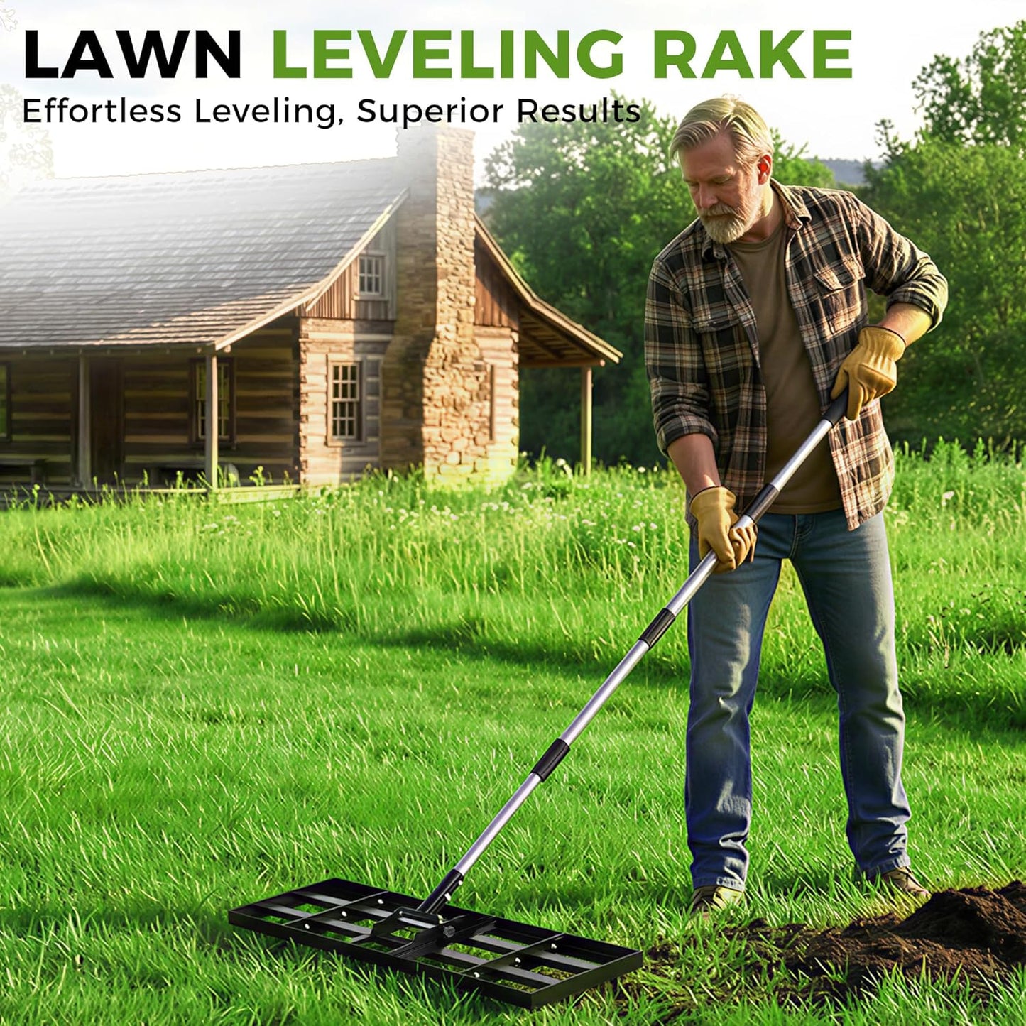 Lawn Leveling Rake, 30"x10" Stainless Steel Lawn Leveler with 76" Adjustable Handle, Heavy-Duty Yard Leveling Rake for Garden, Golf Course, Farm, Pasture, Professional Lawn Care Tool