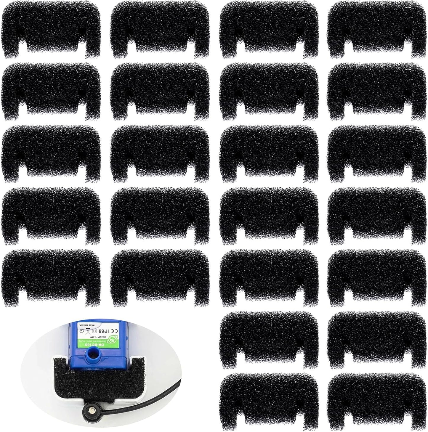 24 Pcs Black Pet Fountain Filter Sponges, U Shape Replacement Foam Pre-Filters Sponge for Cat Dog Water Dispenser Universal Pump Protector