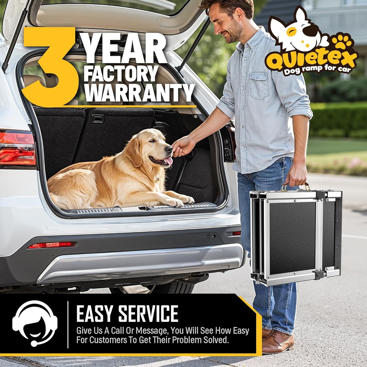 Extra Long 71”Dog Ramp for Car with Adjustable Head, Folding Pet Ramp for Large Dogs with Non-Slip Surface Dog Ramps Up to 200 lb for Car SUV Truck Bed Couch