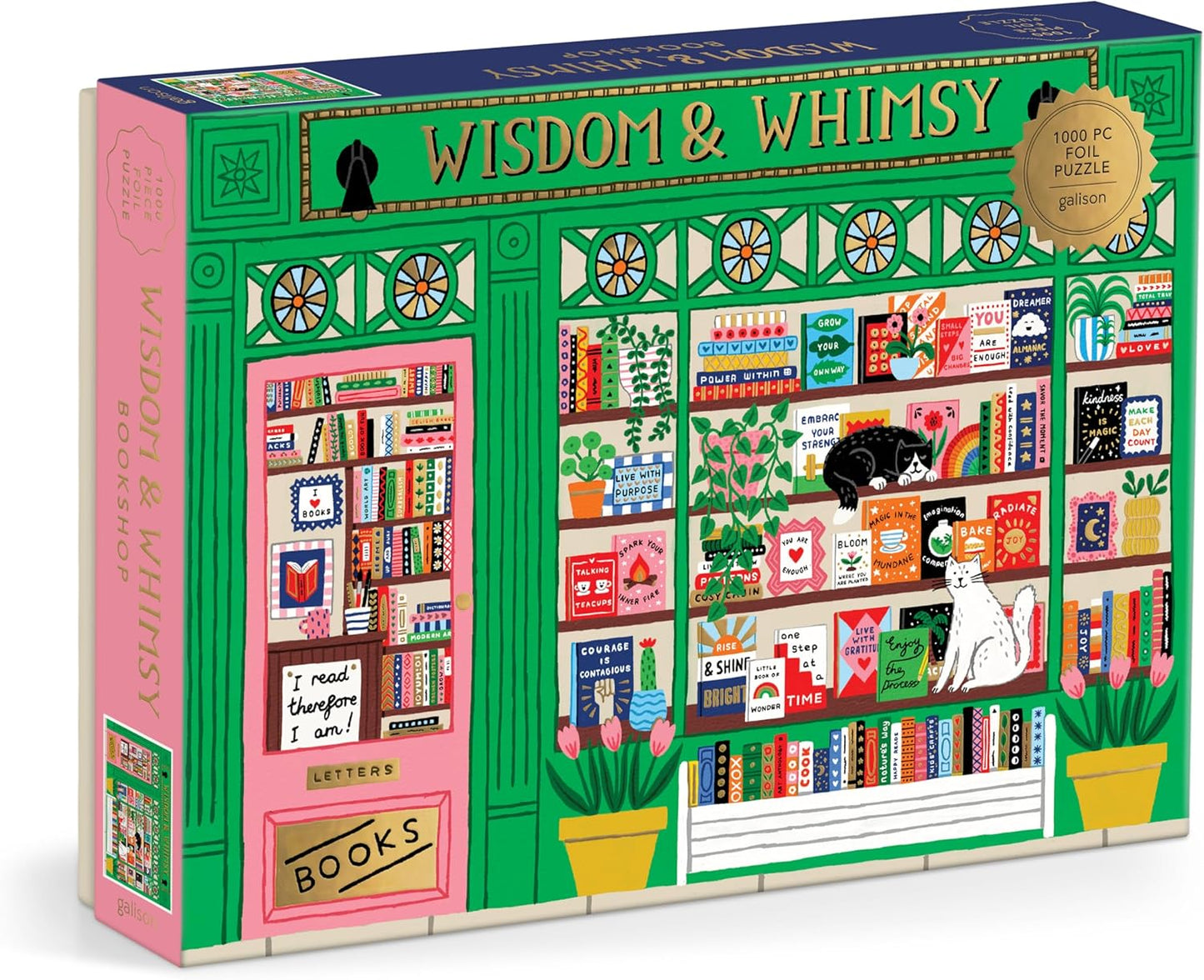 Galison Wisdom & Whimsy – 1000 Piece Foil Jigsaw Puzzle Featuring Beautiful Artwork of A Bookshop Scene