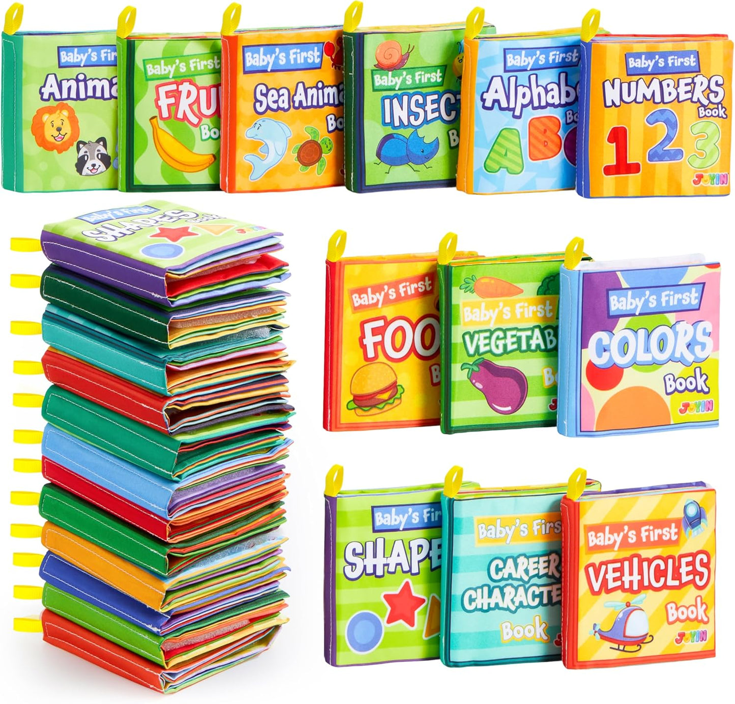 JOYIN 12 Pcs Bath Books, Nontoxic Fabric Soft Crinkly Cloth Books, Waterproof, Bathtub Pool and Early Education First Toys for Infant Newborn Baby Toddlers Kids Birthday Easter Gifts