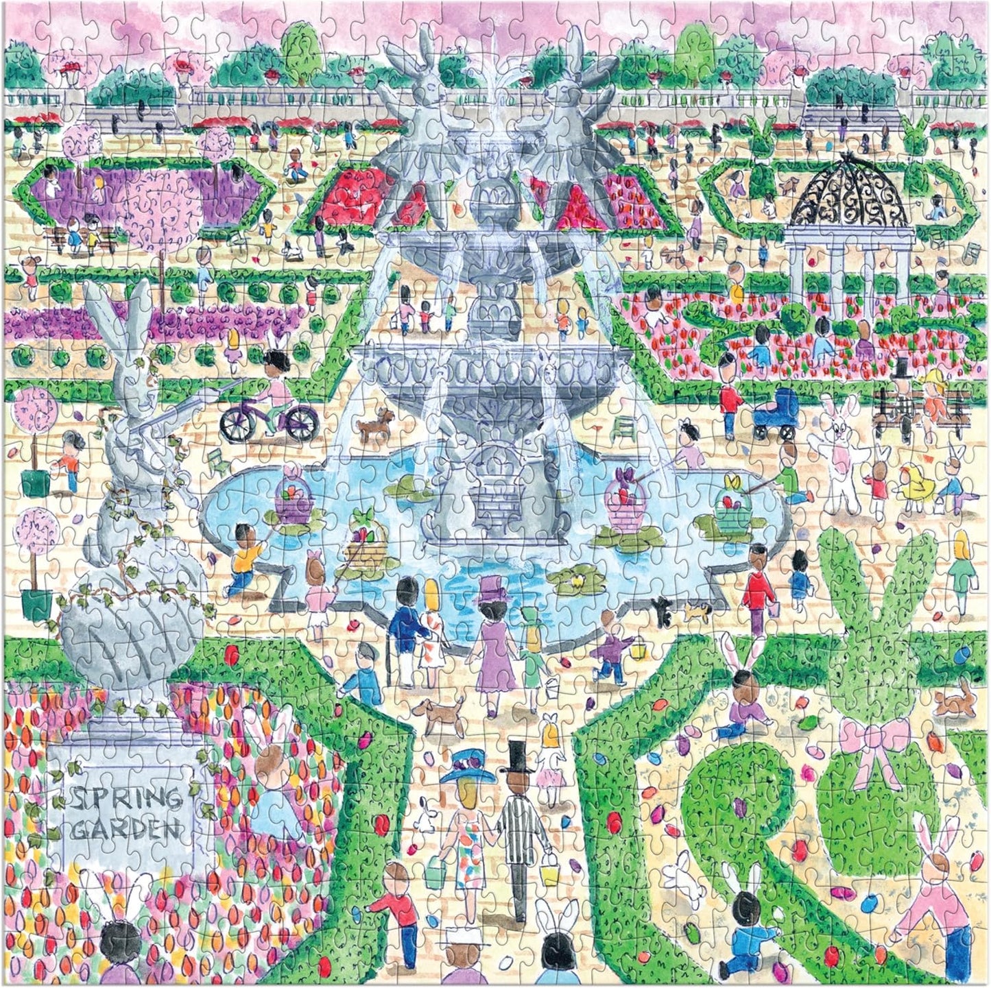 Galison Spring Egg Hunt – 500 Piece Michael Storrings Jigsaw Puzzle Featuring Beautiful Artwork of an Easter Spring Garden Egg Hunt