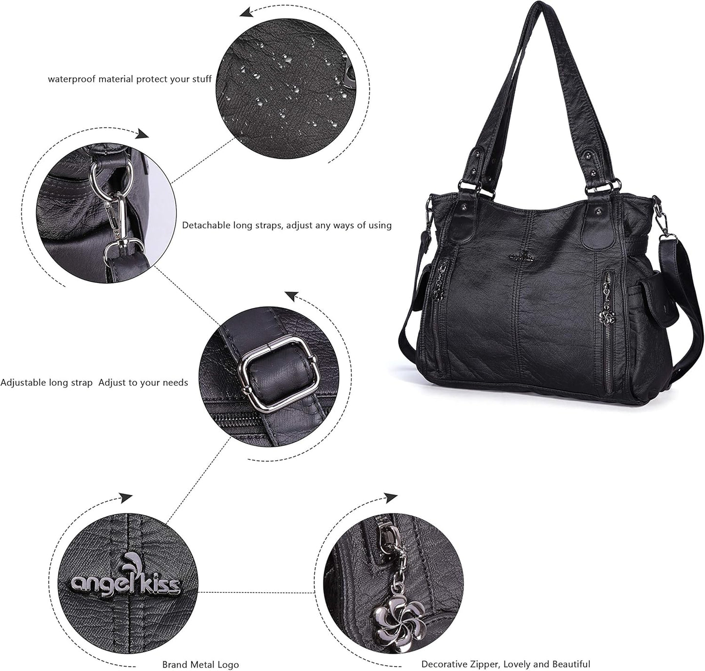 Angel Kiss Handbags for Womens Top-Handle Hobo Purse Roomy Casual Shoulder Bags PU Tote Satchel Purse for Women