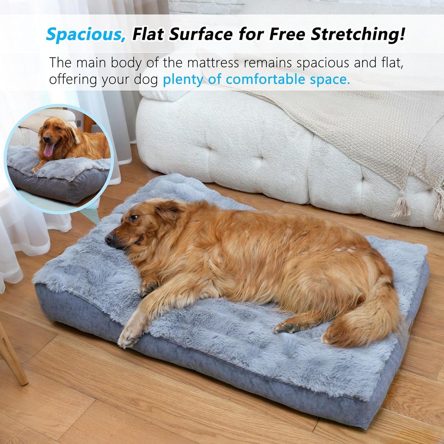 Large Dog Bed with Low-Angle Soft Pillow.Deluxe Dog Bed Fabric Comfortable and Soft.with Non-Slip Bottom, Washable pet Bed for Crate.Color: Grey.